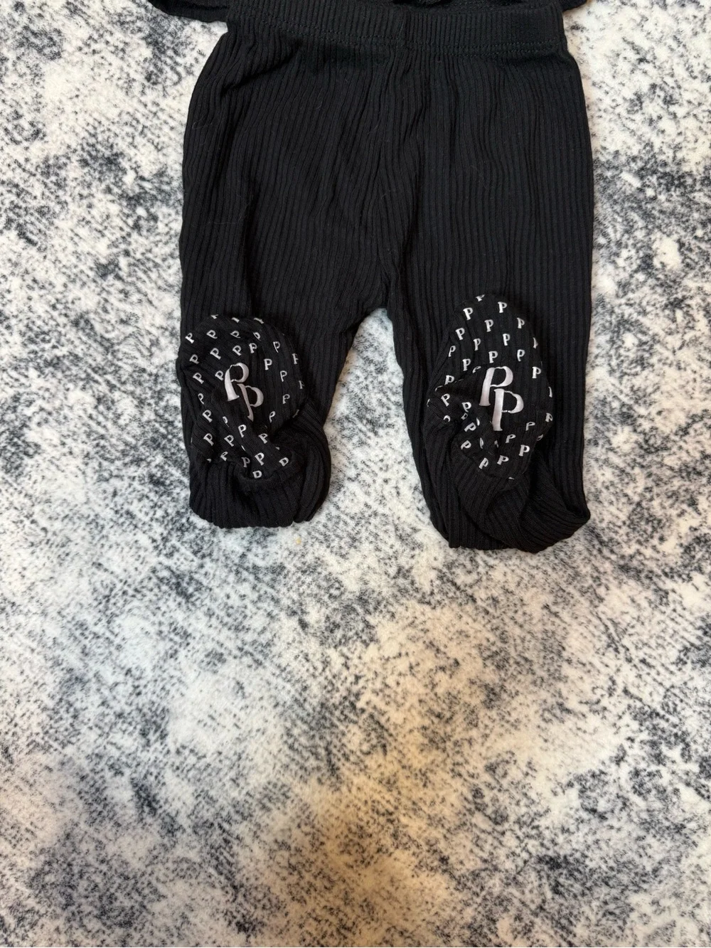 Posh Peanut Black Ribbed Baby Set - Wrap Top & Footed Pants